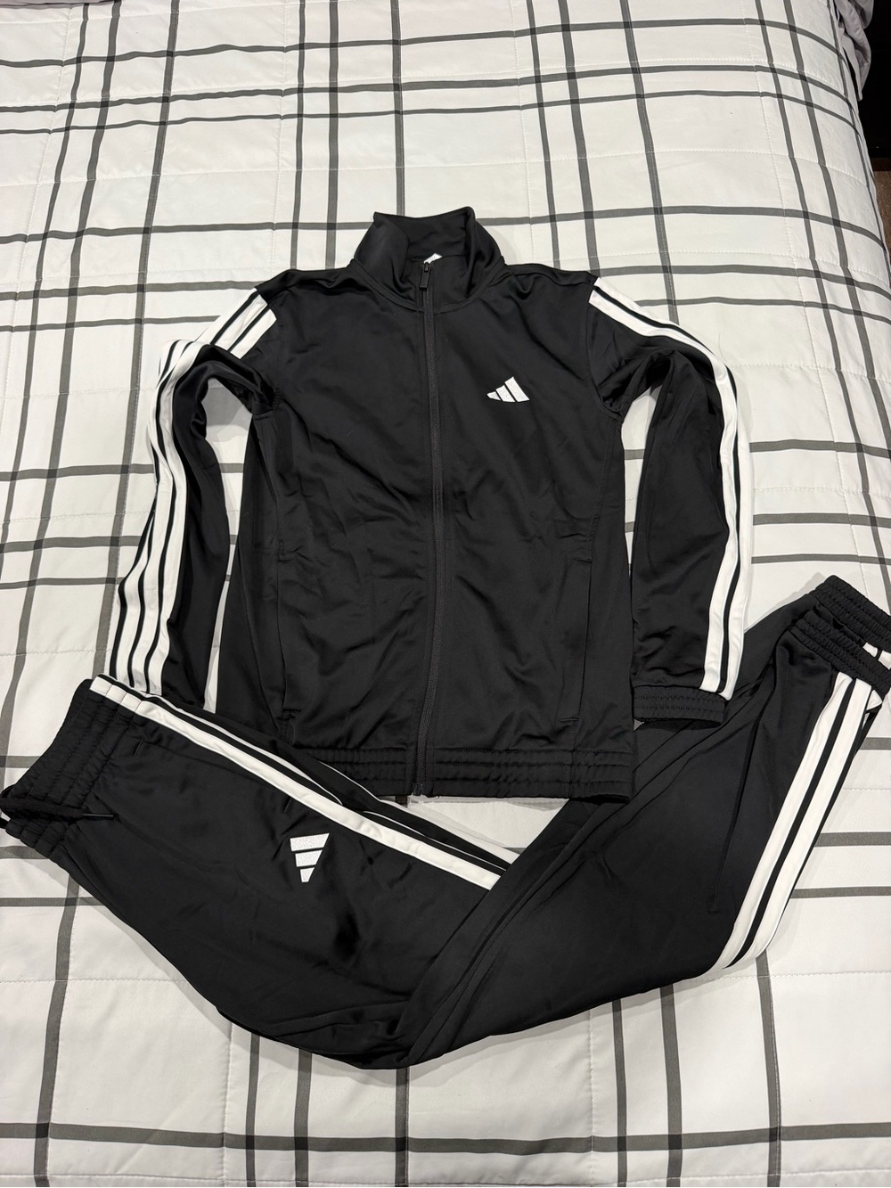 adidas Black Track Jacket and Jogger Set with White Stripes